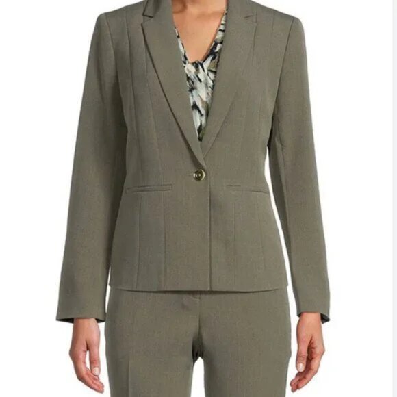 Kasper Plus Size Crepe One-Button Blazer Notch Lapel Dark Sea Stone Size 24 NWT - Picture 4 of 5